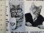 Preview: Patchworkstoff in Zeitungsoptik mit Texten und Bildern zum Thema Katzen und Katzenbesitzer. Nahansicht mit 2 Katzrn mit Maß.