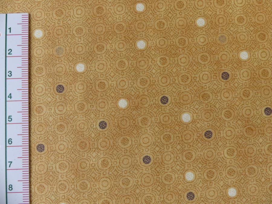 Patchworkstoff mit Kreisen. Beige.. Detailansicht mit Maß.