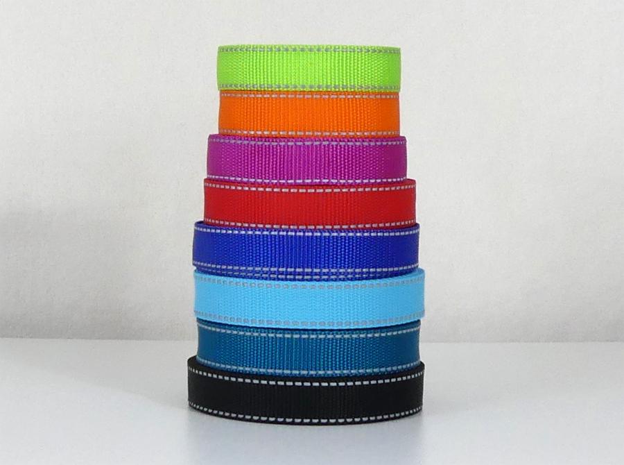 Gurtband 25mm breit mit Reflektorstreifen an den Rändern in diversen Farben